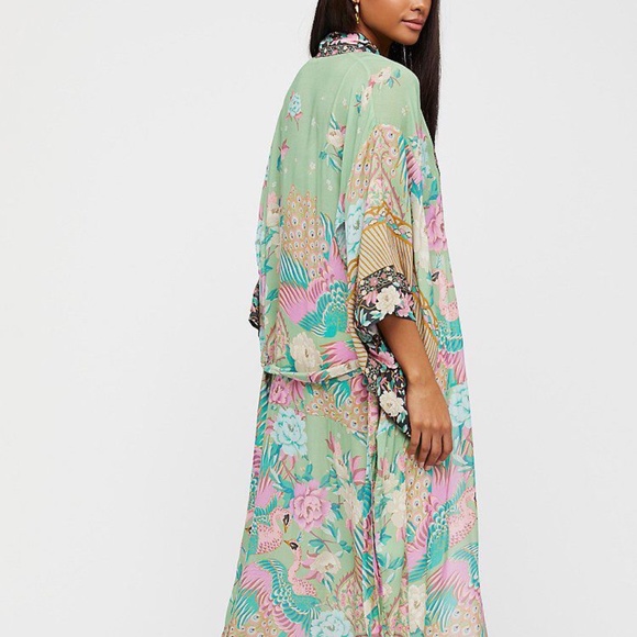 🎀 KIMONO ROBE CARDIGAN DUSTER  BOHO CHIC FLORAL KAFTAN CLOUD PASTEL FLOWER BELT - Picture 12 of 15